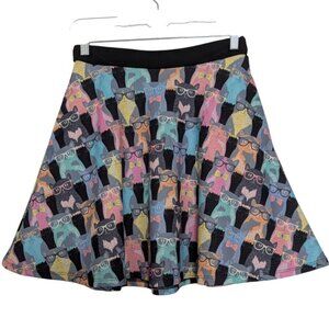 Fervour Cat Skater Skirt Womens Size Small Black Stretch Short Pull On A Line